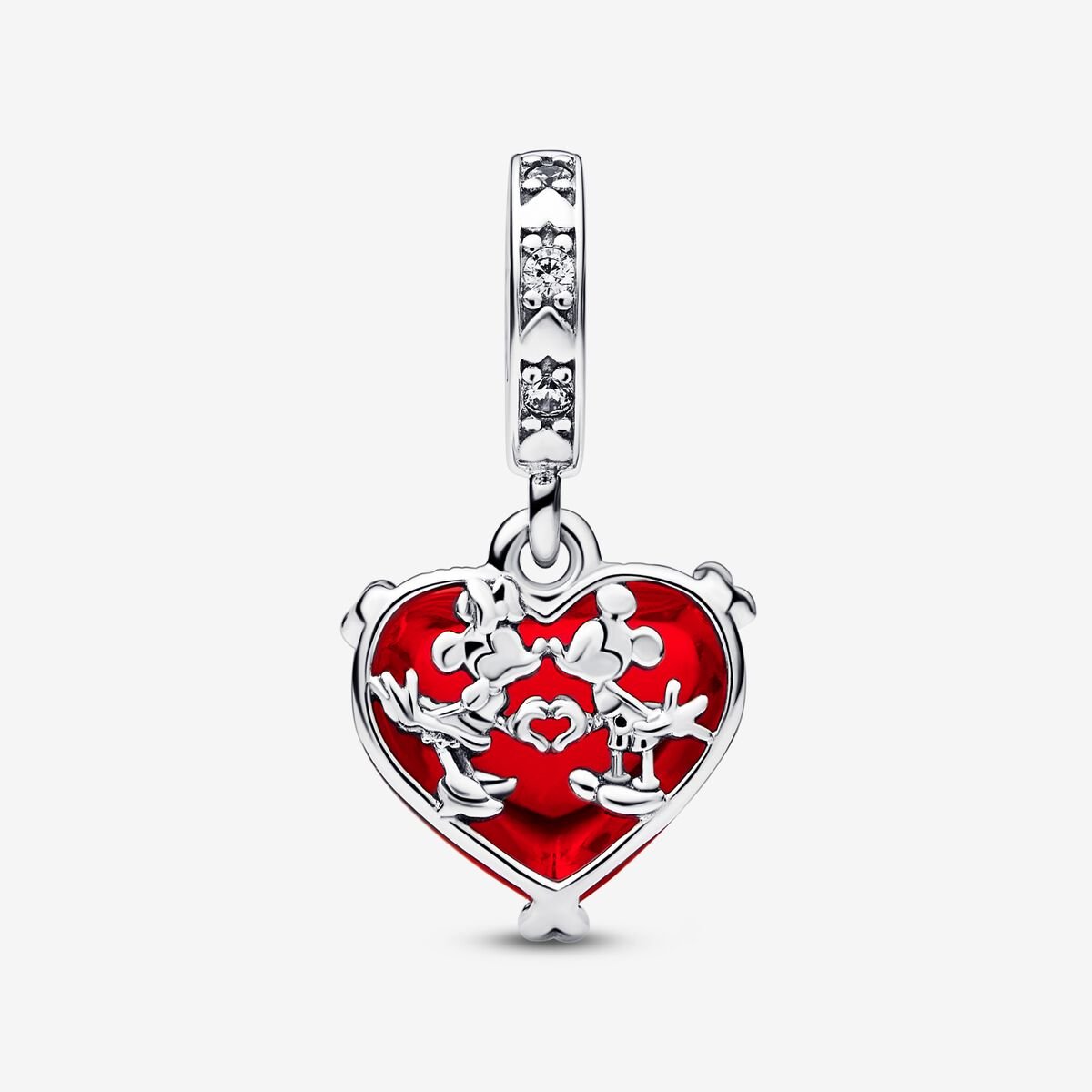 Charm Mickey E Minnie Mouse Beijo Murano Vermelho