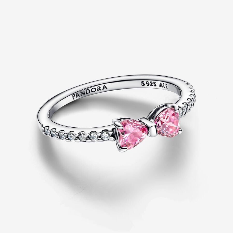 Anel de Laço Rosa Cintilante