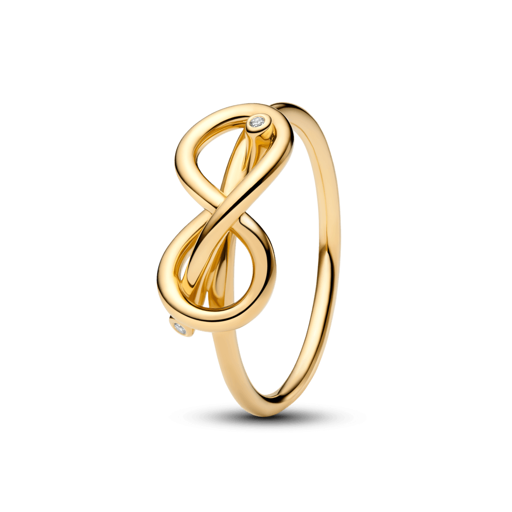 Anel Ouro Nó Infinito Brilhante Dourado