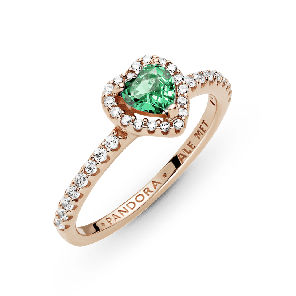 Anel Pandora Coracao Brilhante Verde Dourado