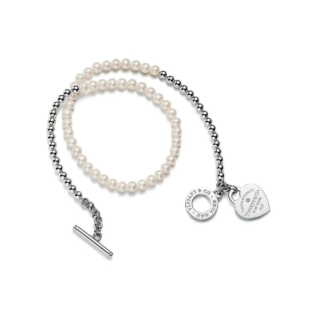 Pulseira Contas, Perolas e Coração Brilhante