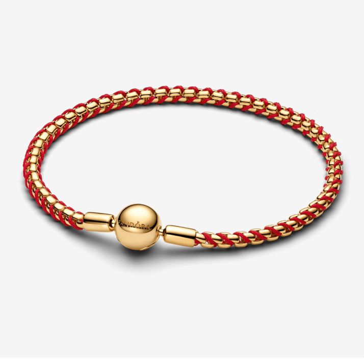 Pulseira De Couro Vermelha e Dourada