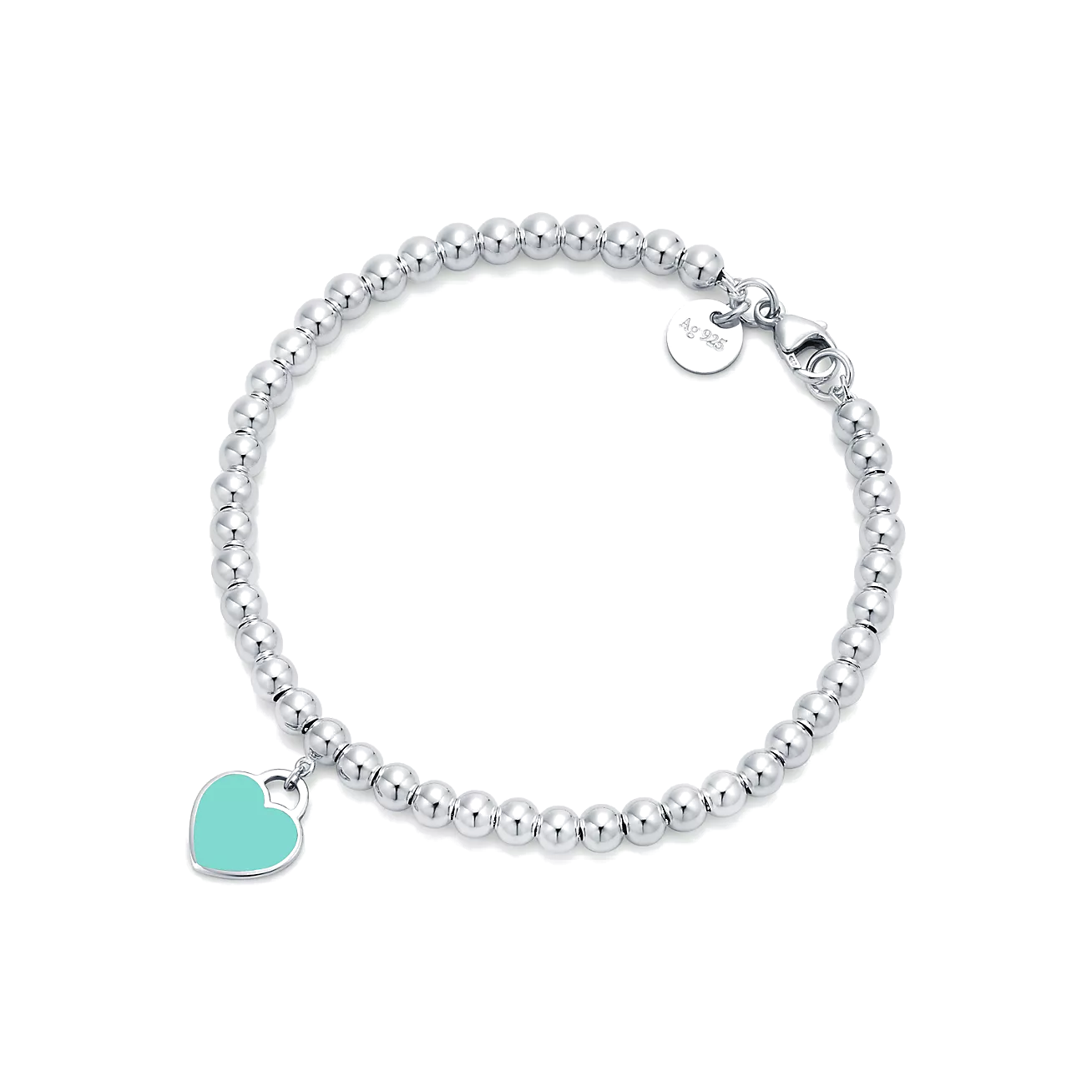 Pulseira - Contas com Pingente de Coração, Tiffany Blue
