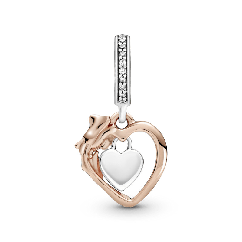 Charm Pendente Flor Rosa E Coracao [ENCOMENDA]