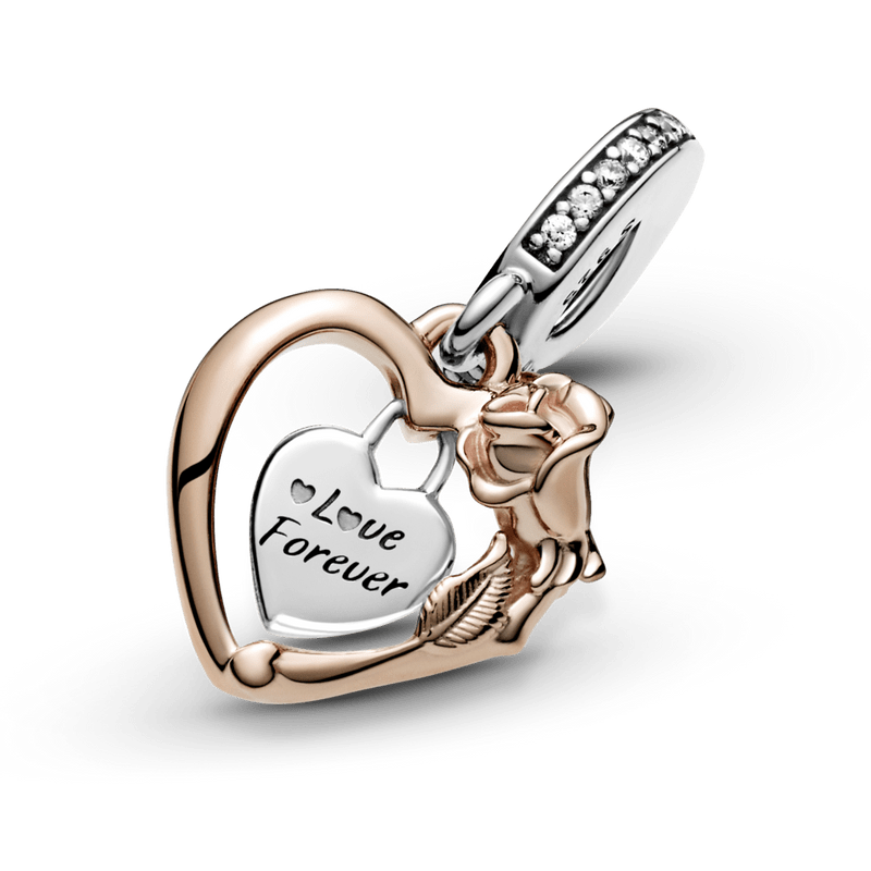 Charm Pendente Flor Rosa E Coracao [ENCOMENDA]