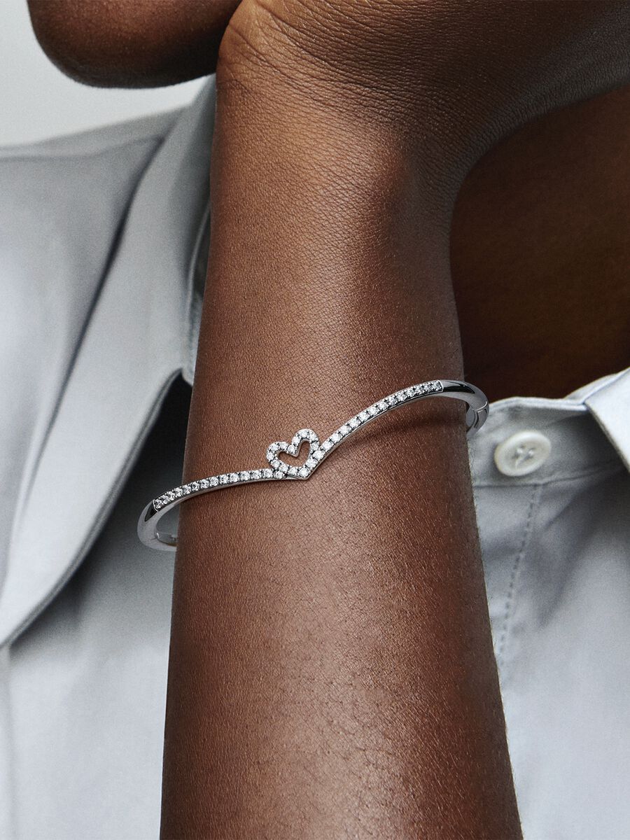 Sparkling Wishbone Heart Bangle