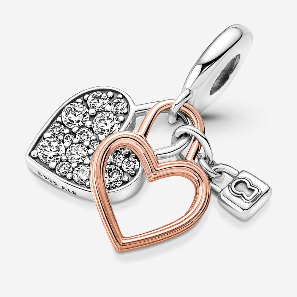 Charm Pendente Duplo Cadeado De Coracao [ENCOMENDA]