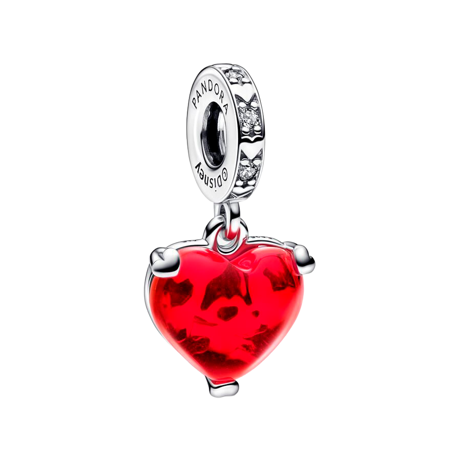 Charm Mickey E Minnie Mouse Beijo Murano Vermelho