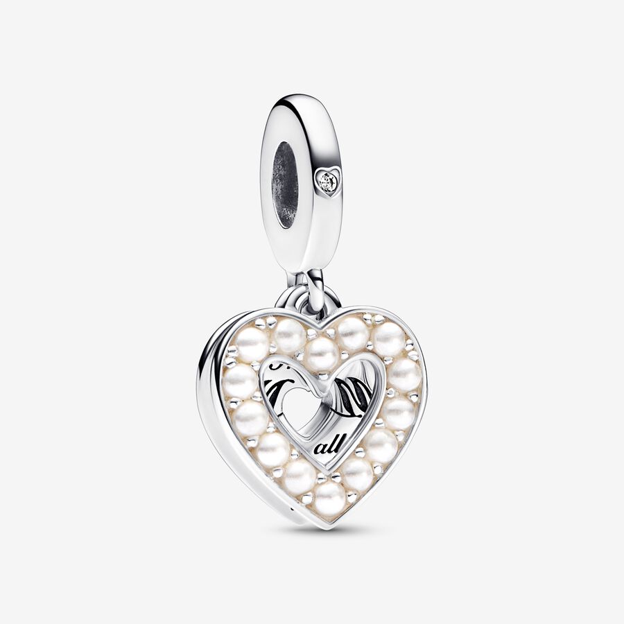 Charm Pendente Duplo Coração Branco Perolado [ENCOMENDA]