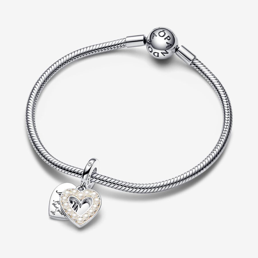 Charm Pendente Duplo Coração Branco Perolado [ENCOMENDA]