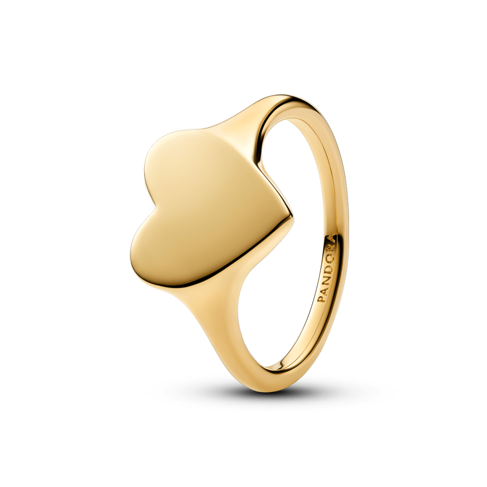 Anel Dourado Placa De Coração Gravável [ENCOMENDA]