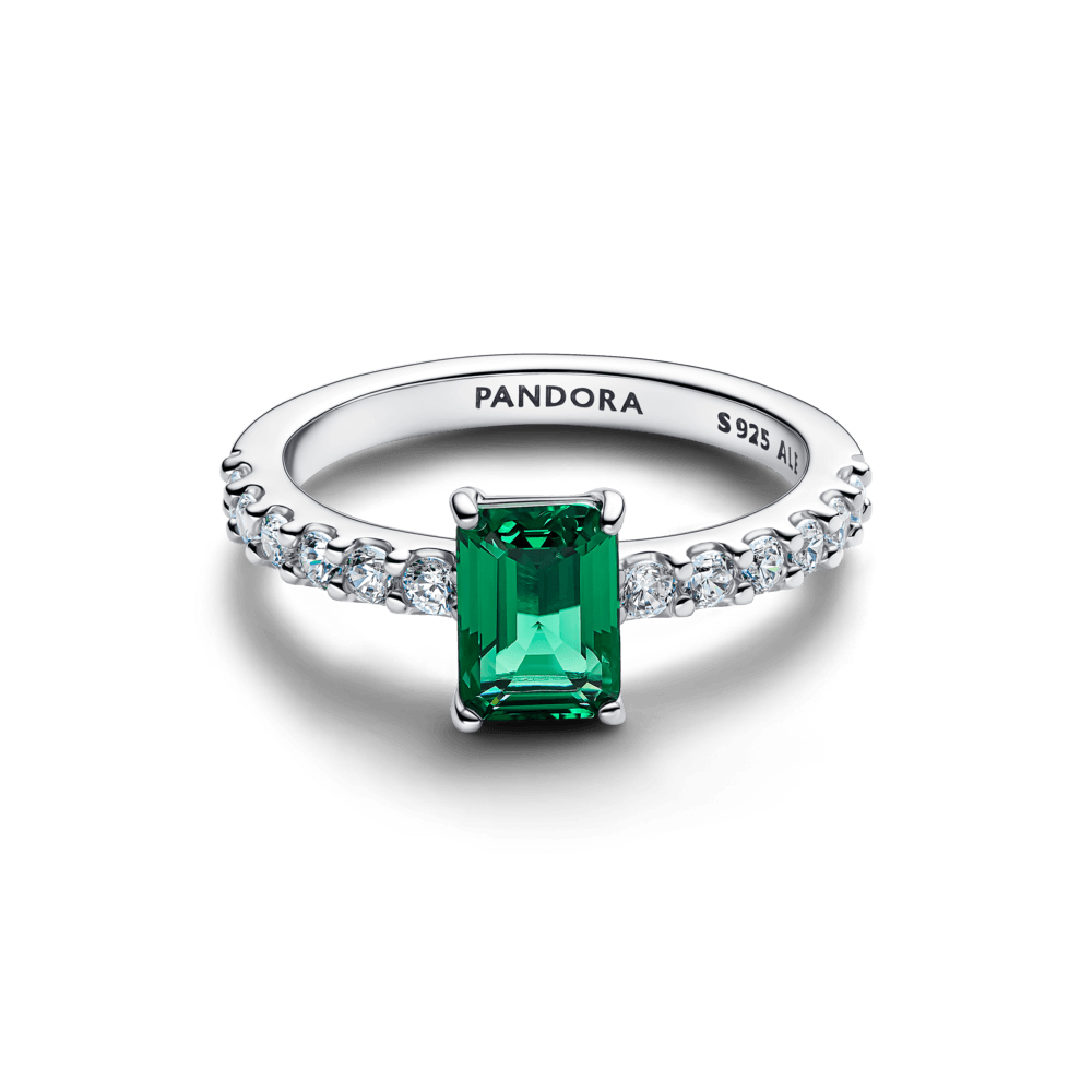 Anel Solitario Com Cristal Verde Retangular
