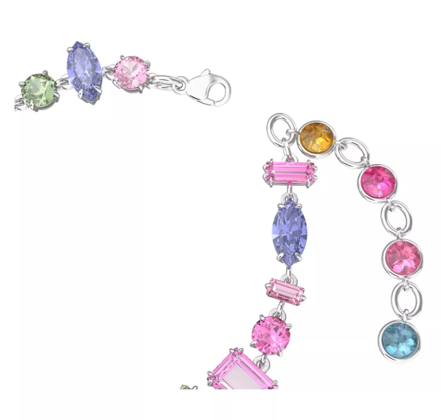 Pulseira de pedras multicoloridas - banhada a ródio