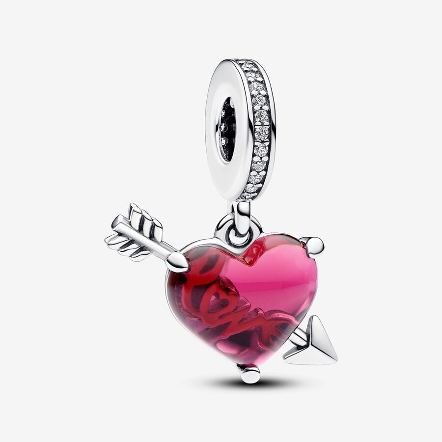 Charm Coração Murano e Flecha [ENCOMENDA]