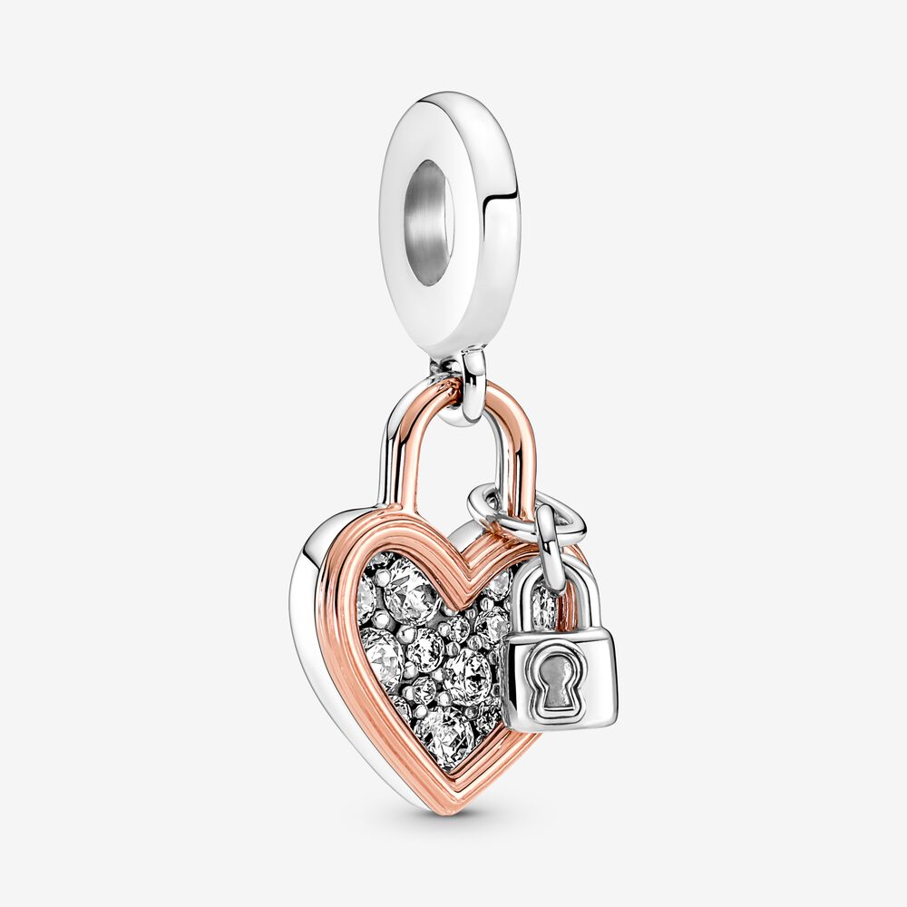 Charm Pendente Duplo Cadeado De Coracao [ENCOMENDA]