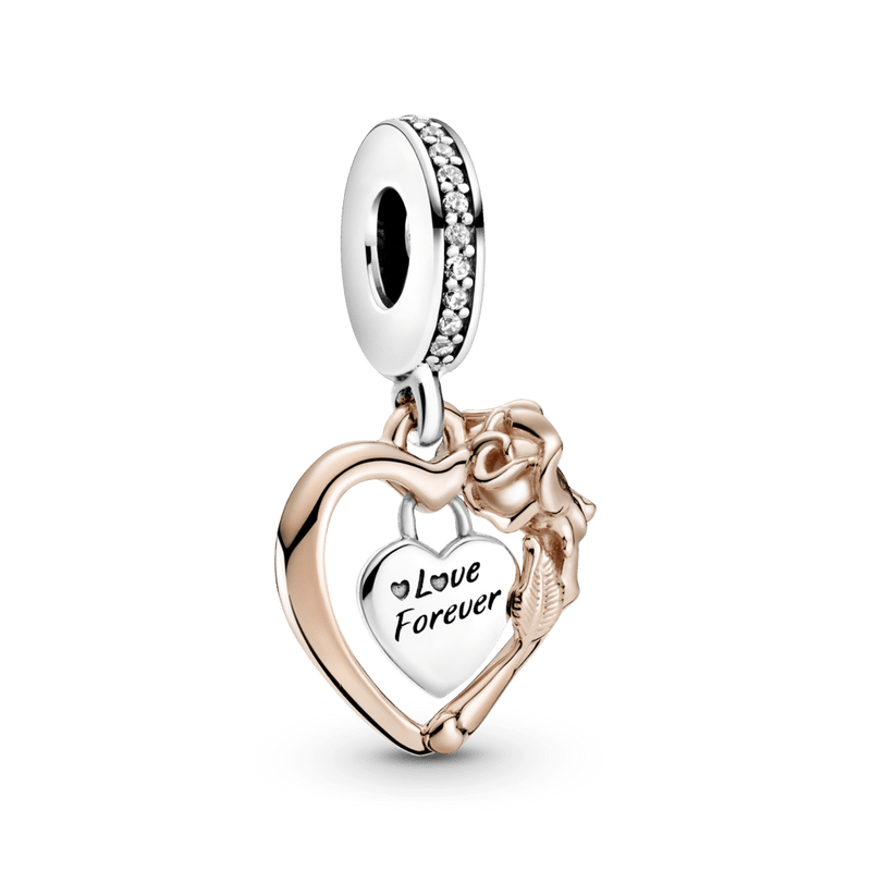 Charm Pendente Flor Rosa E Coracao [ENCOMENDA]