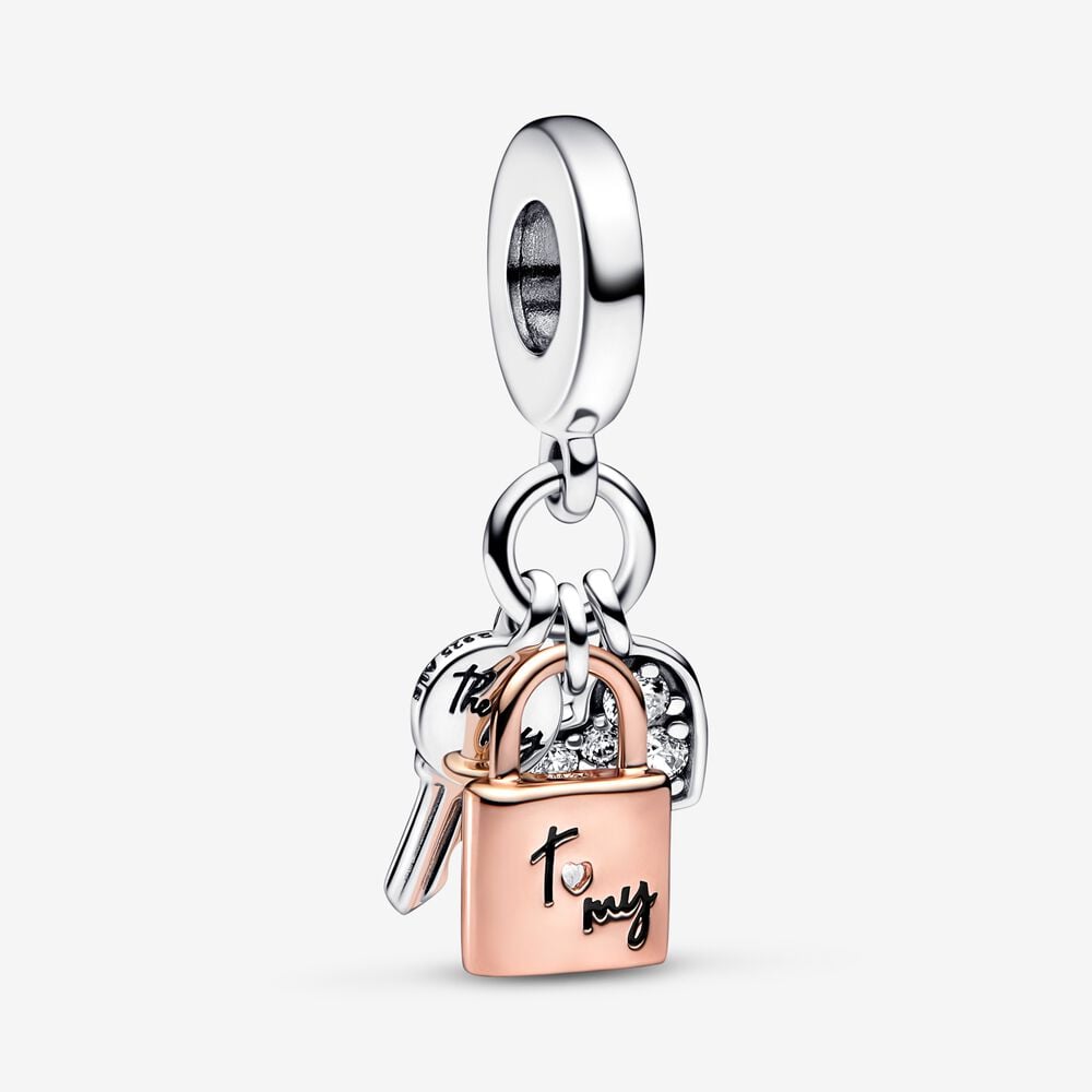 Charm Triplo Coração, Chave e Cadeado [ENCOMENDA]