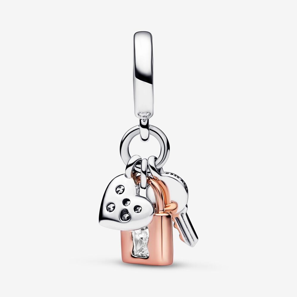 Charm Triplo Coração, Chave e Cadeado [ENCOMENDA]