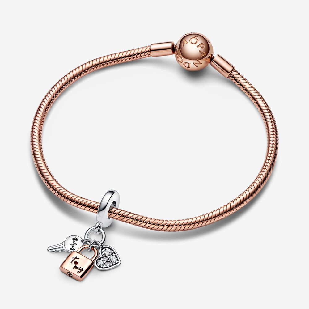 Charm Triplo Coração, Chave e Cadeado [ENCOMENDA]