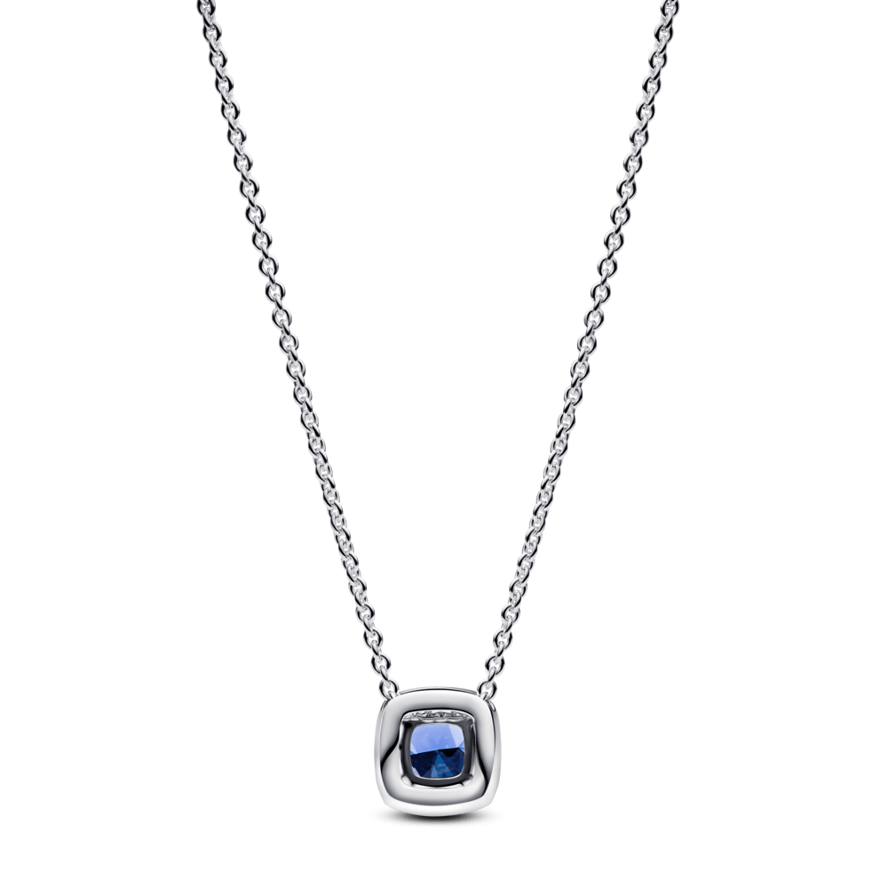 Colar de Prata Pingente Pequeno Quadrado Azul Brilhante