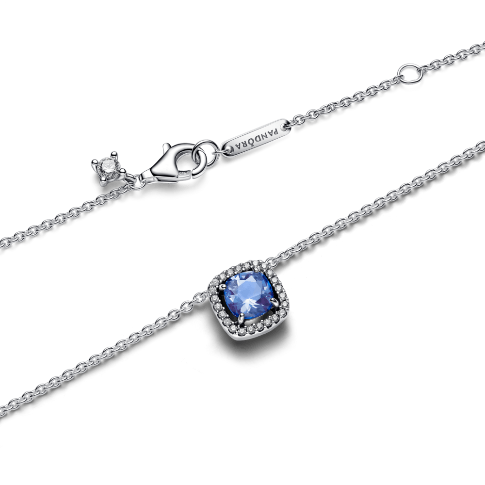Colar de Prata Pingente Pequeno Quadrado Azul Brilhante