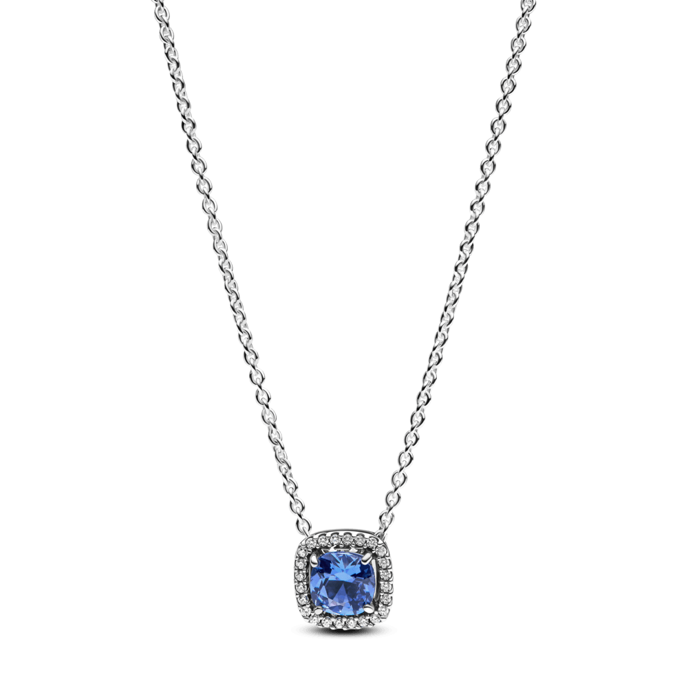 Colar de Prata Pingente Pequeno Quadrado Azul Brilhante