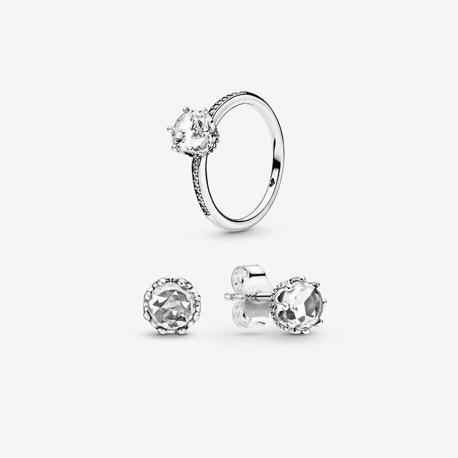 Conjunto de Anel e Brinco de Coroa Brilhante [ENCOMENDA]