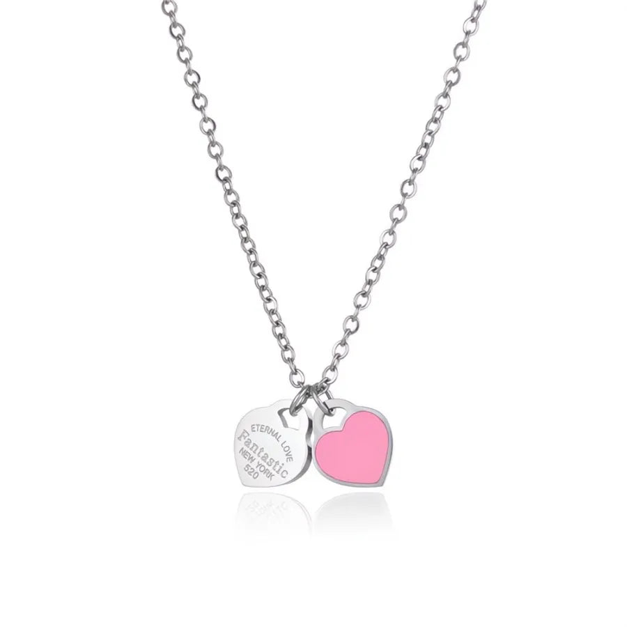 Colar Coração Duplo Rosa