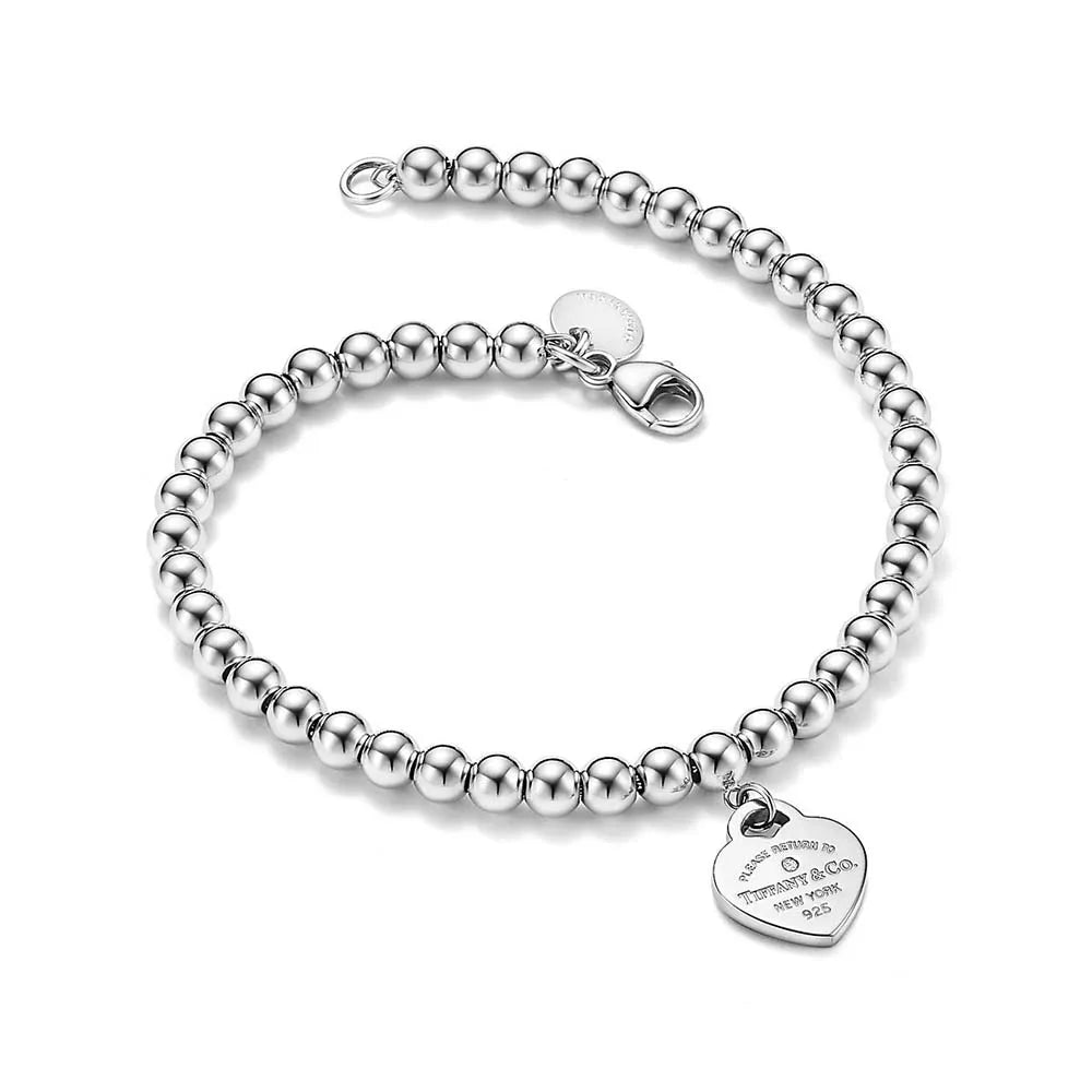 Pulseira de Contas em Prata com Diamante