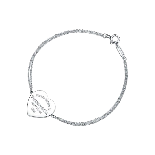 Pulseira com Coração e Corrente Dupla em Prata