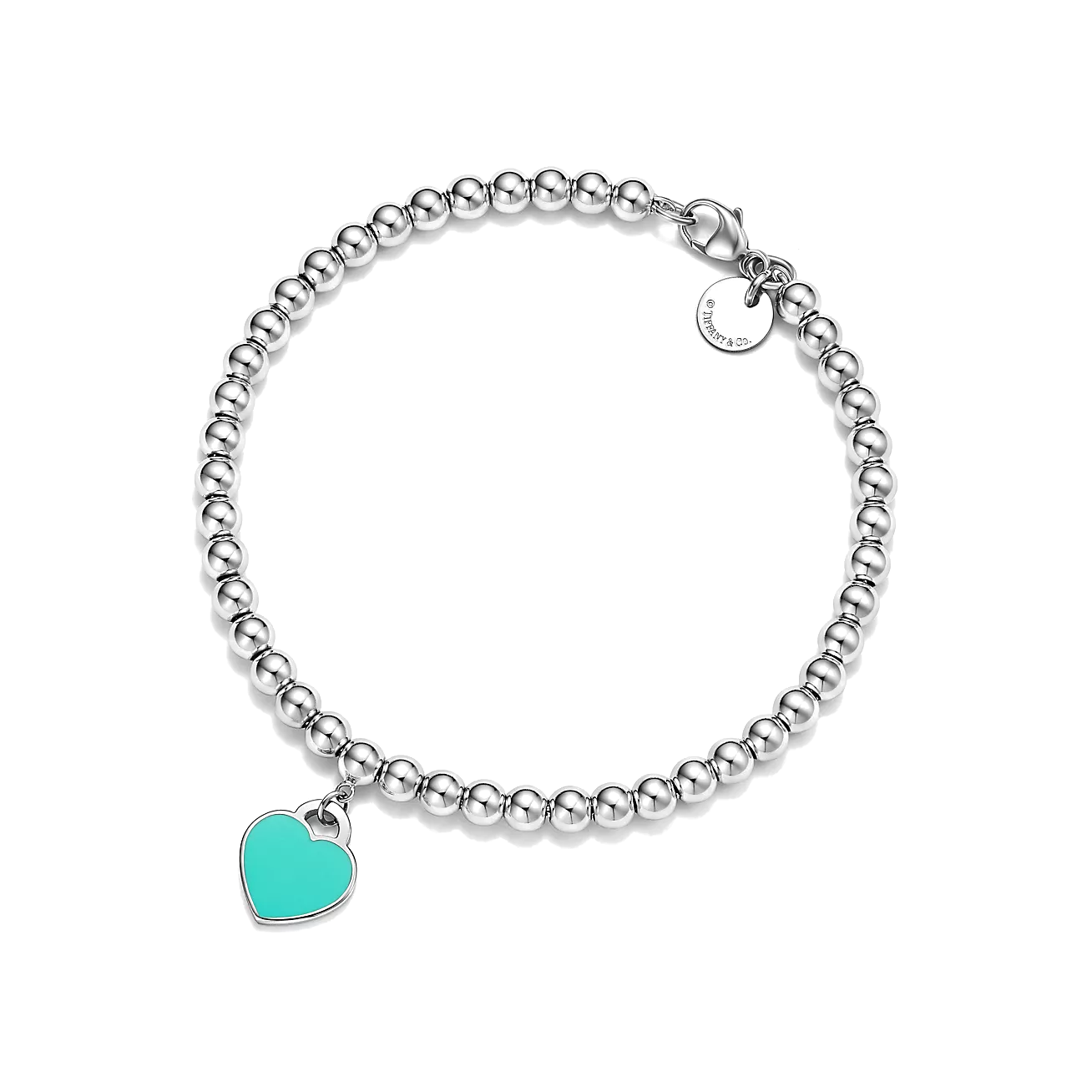 Pulseira - Contas com Pingente de Coração, Tiffany Blue (Diamante)