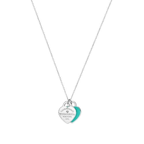 Pingente de coração duplo azul ``return´´ com diamente