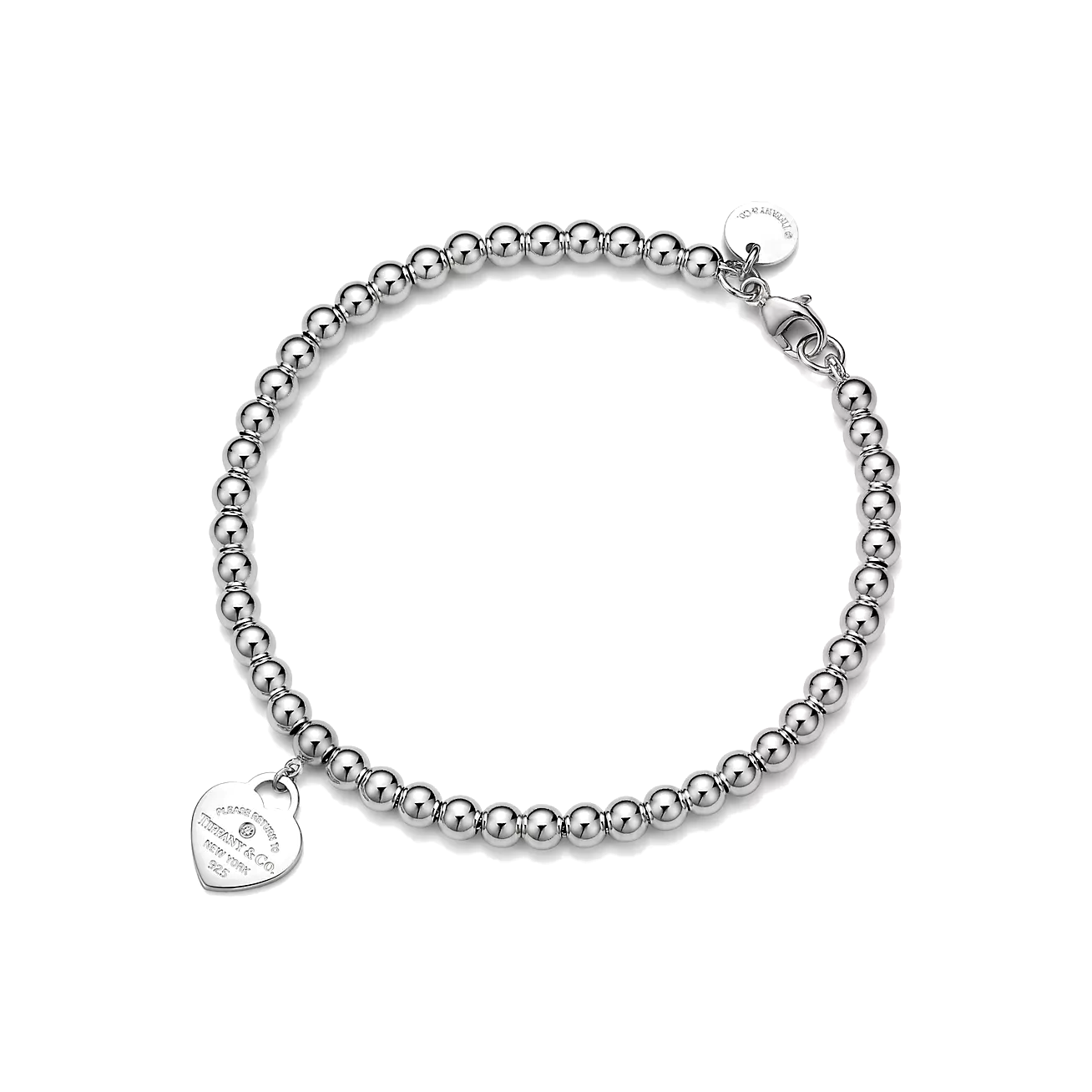 Pulseira - Contas com Pingente de Coração, Tiffany Blue (Diamante)