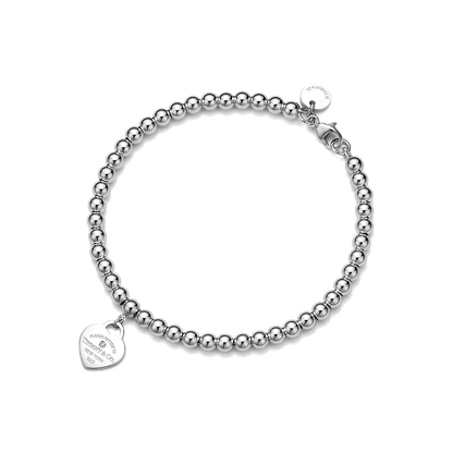 Pulseira - Contas com Pingente de Coração, Tiffany Blue (Diamante)