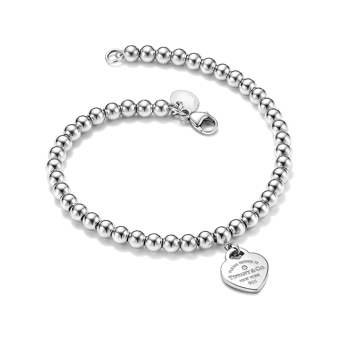 Pulseira - Contas com Pingente de Coração, Tiffany Blue (Diamante)