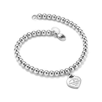 Pulseira - Contas com Pingente de Coração, Tiffany Blue (Diamante)