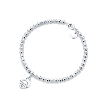 Pulseira - Contas com Pingente de Coração, Rosa