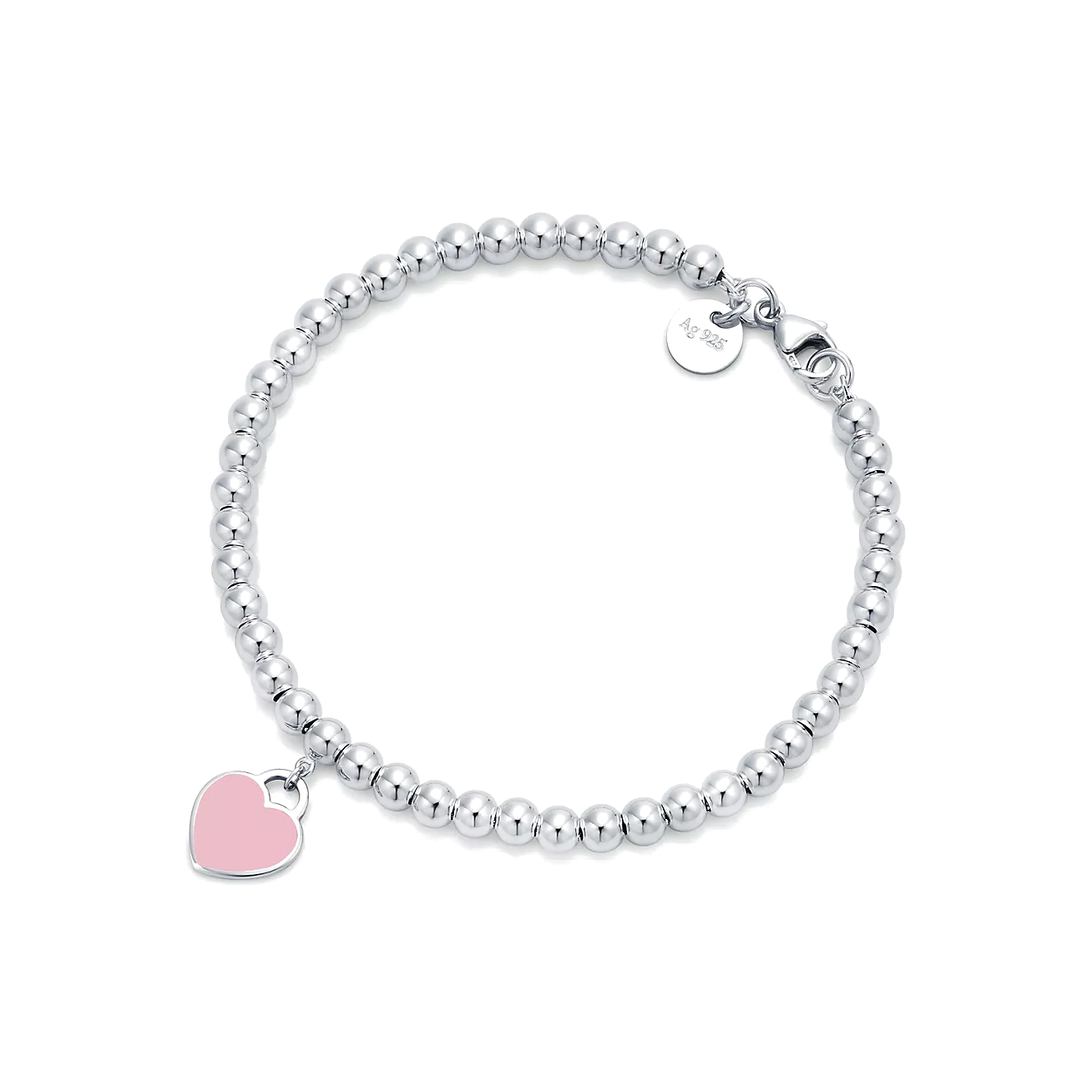 Pulseira - Contas com Pingente de Coração, Rosa