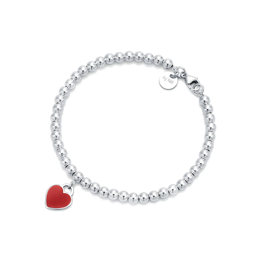Pulseira - Contas com Pingente de Coração, Vermelho (Diamante)